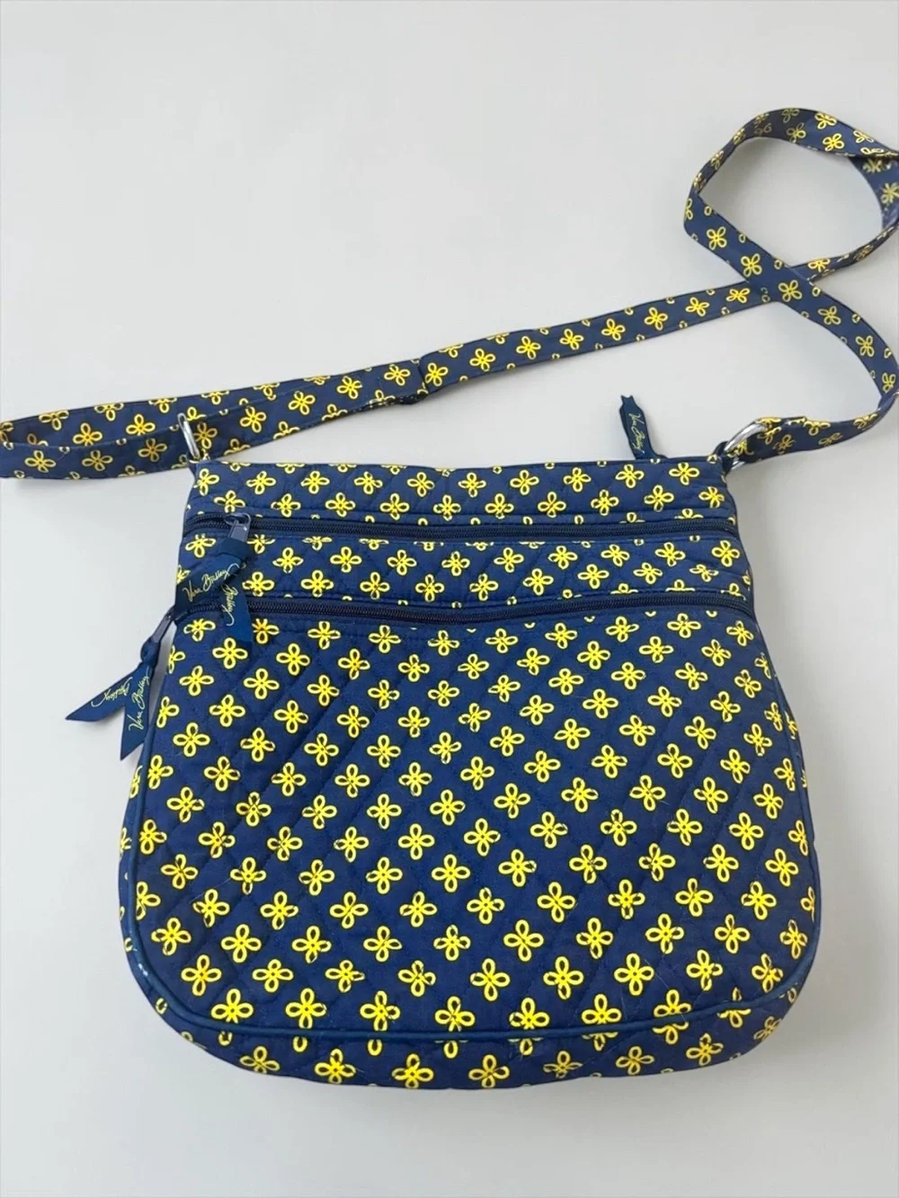 Rare Vera Bradley Triple Zip Hipster Navy Blue Yellow Floral Crossbody Bag